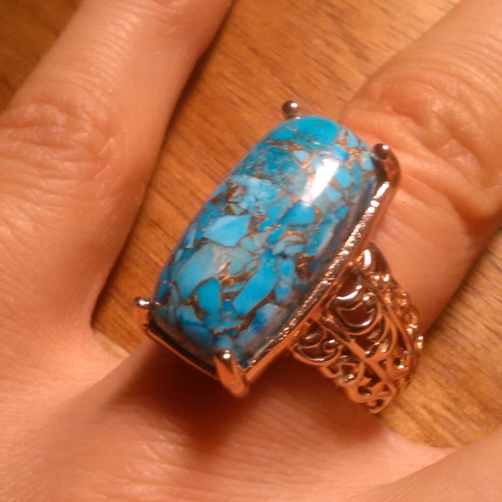 Matrix Chestnut Brine Turquoise Solitaire Copper Ring (Size 6) - Picture 10 of 16